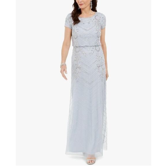 Adrianna Papell Light Blue Beaded Maxi Dress - Picture 3 of 16